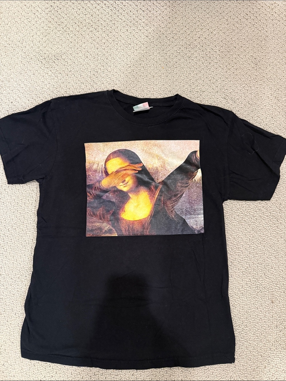 Black Short Sleeve Tee with Dab Mona Lisa Graphic